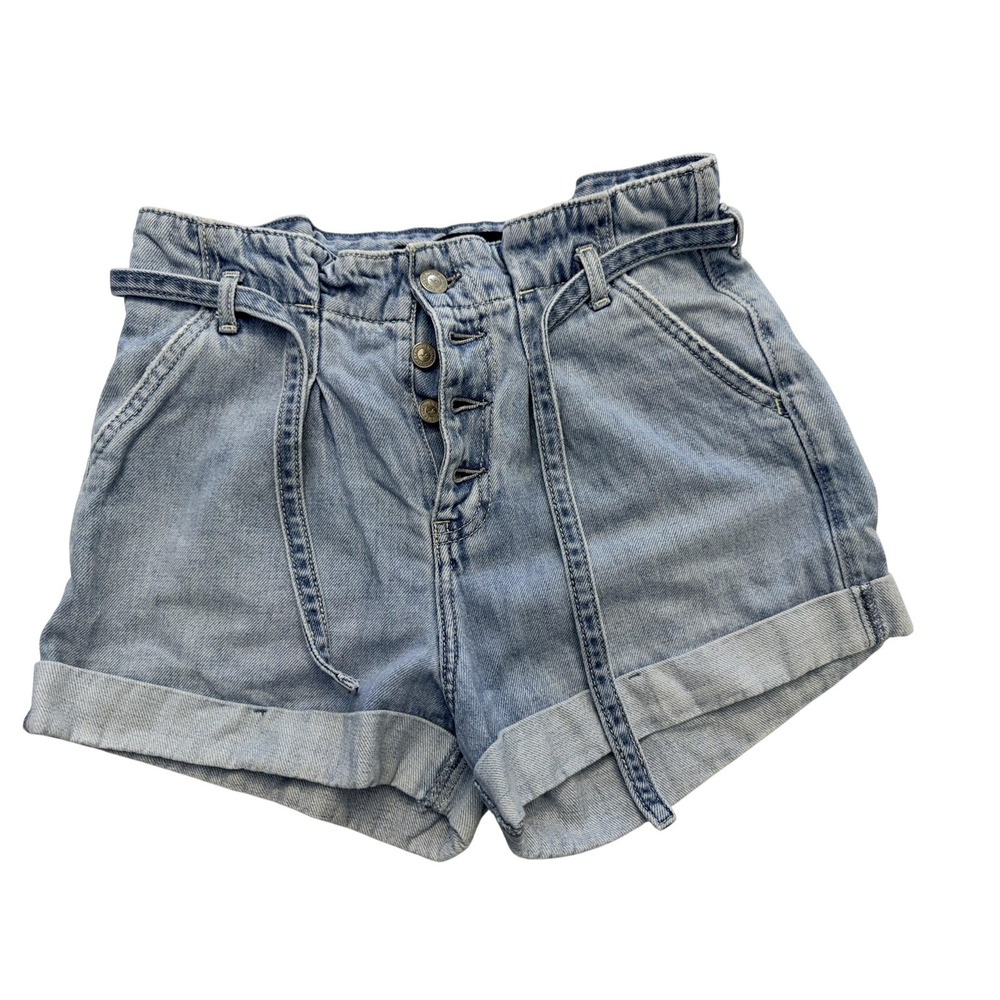 Hollister Shorts‎ Juniors 5 Blue Ultra High Rise Paperbag Denim Cuffed Belted